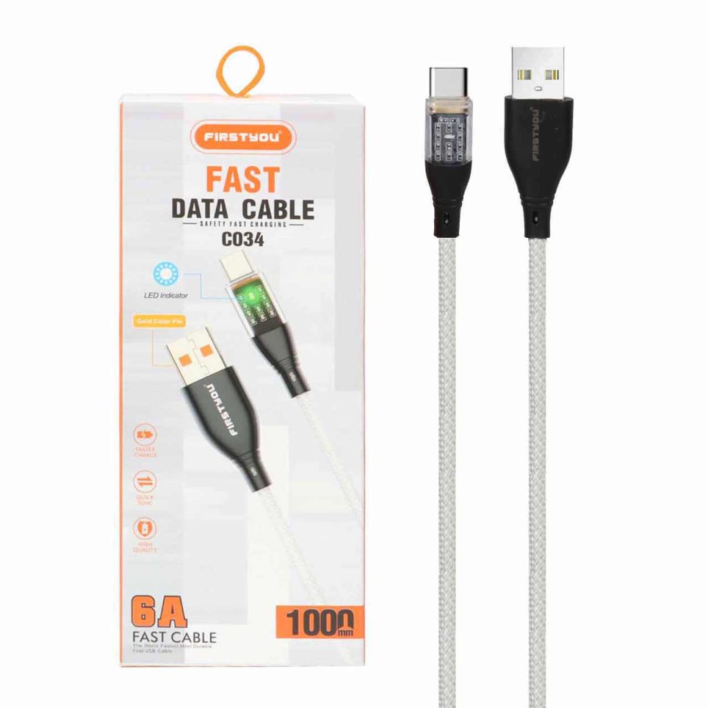 کابل شارژ USB به تایپ سی چراغ دار Firstyou مدل C034