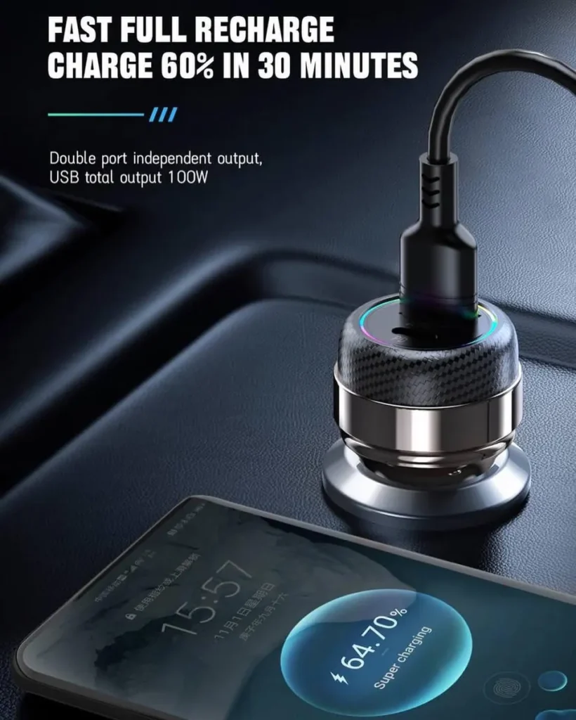 شارژر فندکی آبادوس مدل AS-GS100 توان 100 وات با فناوری PD